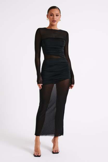 Kate Mesh And Nylon Maxi Dress - Black-My Chic Way.All Rights Reserved