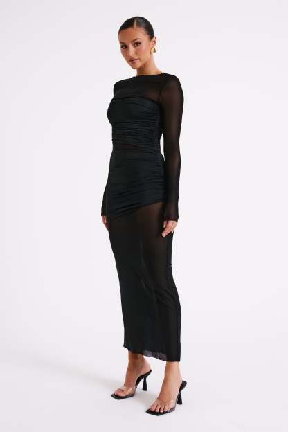 Kate Mesh And Nylon Maxi Dress - Black-My Chic Way.All Rights Reserved
