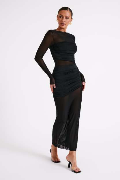 Kate Mesh And Nylon Maxi Dress - Black-My Chic Way.All Rights Reserved