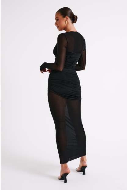 Kate Mesh And Nylon Maxi Dress - Black-My Chic Way.All Rights Reserved