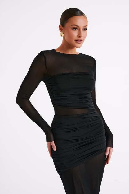 Kate Mesh And Nylon Maxi Dress - Black-My Chic Way.All Rights Reserved