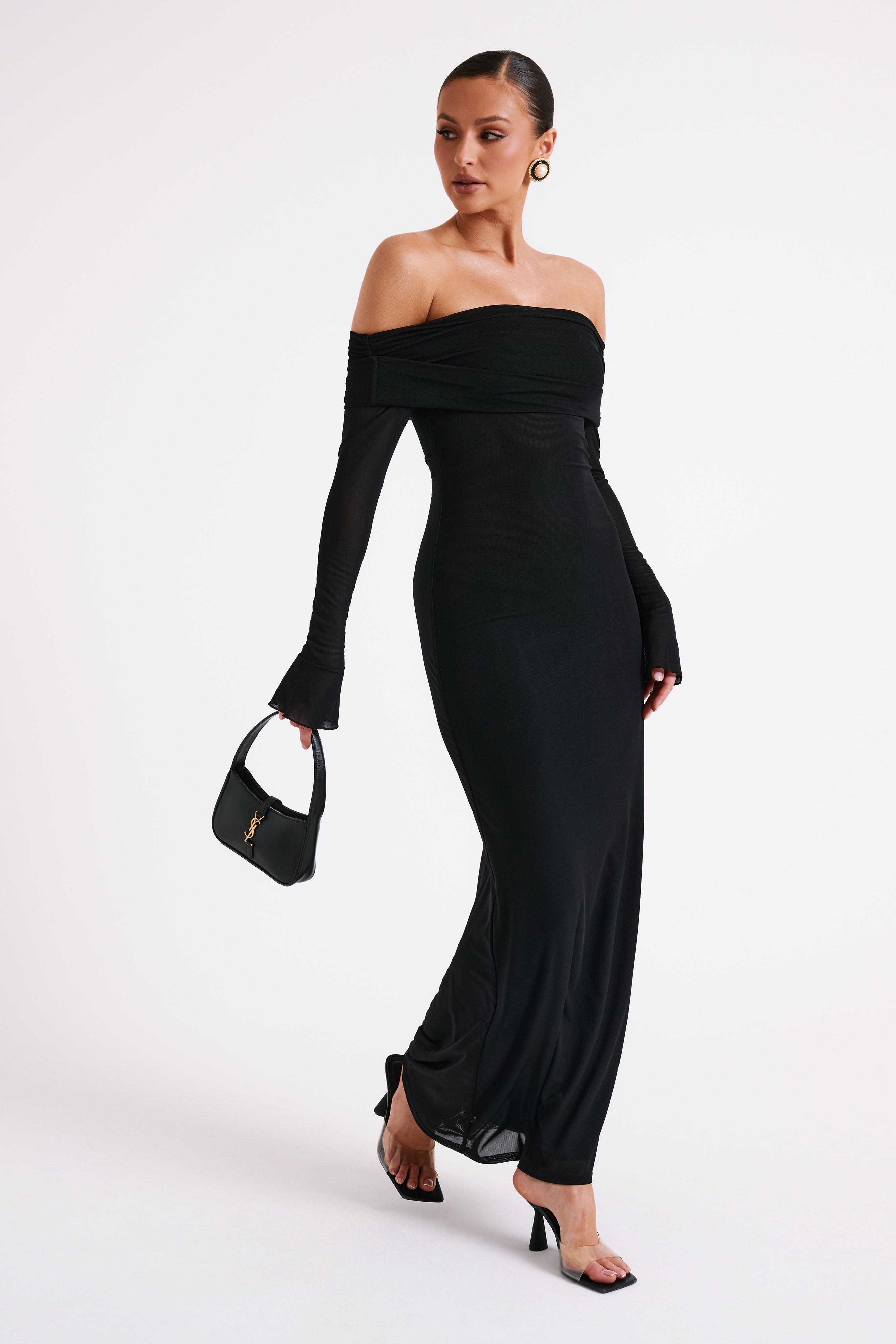 Josie Off Shoulder Mesh Maxi Dress - Black-My Chic Way.All Rights Reserved
