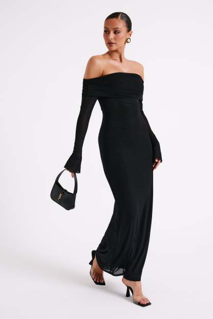Josie Off Shoulder Mesh Maxi Dress - Black-My Chic Way.All Rights Reserved