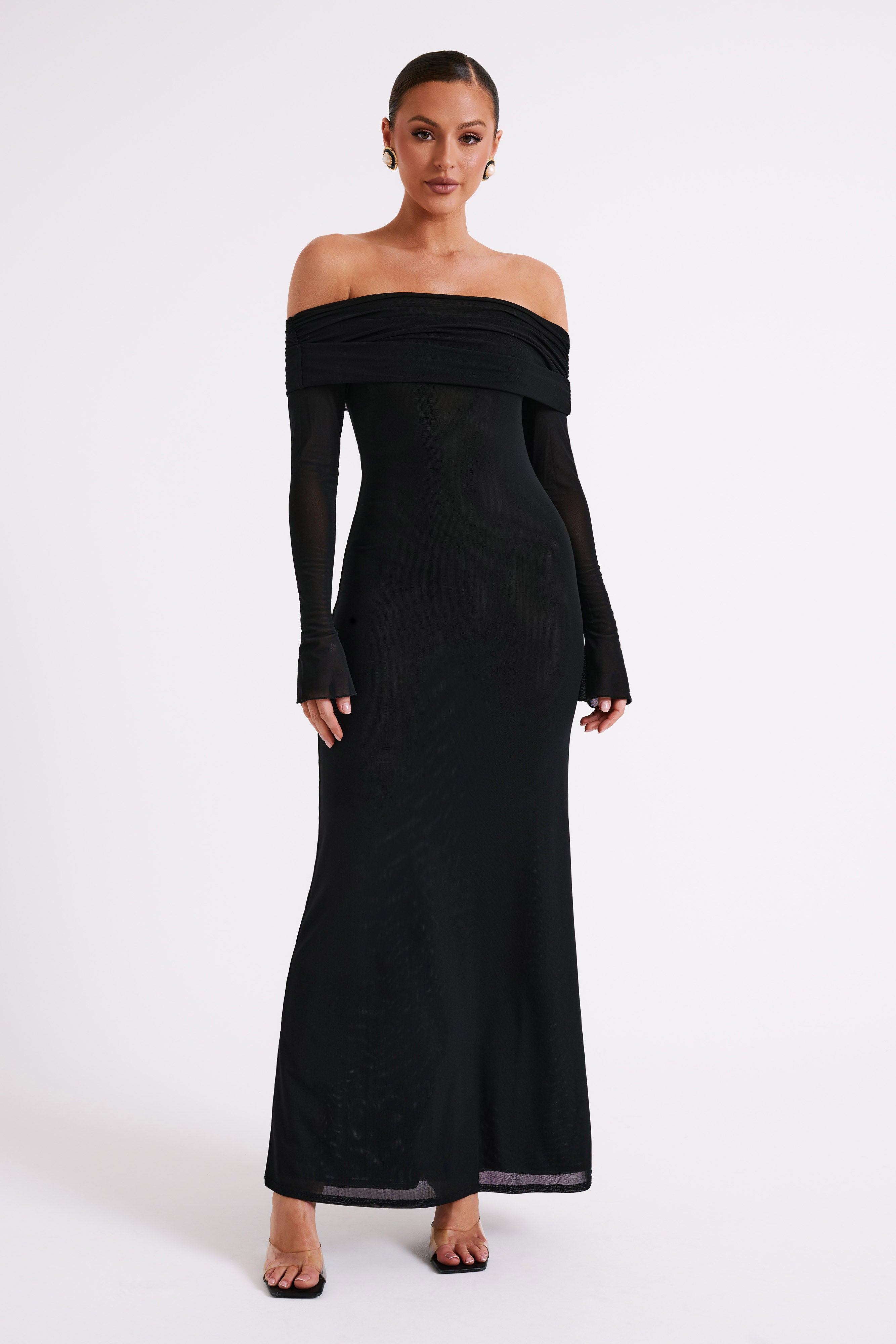 Josie Off Shoulder Mesh Maxi Dress - Black-My Chic Way.All Rights Reserved