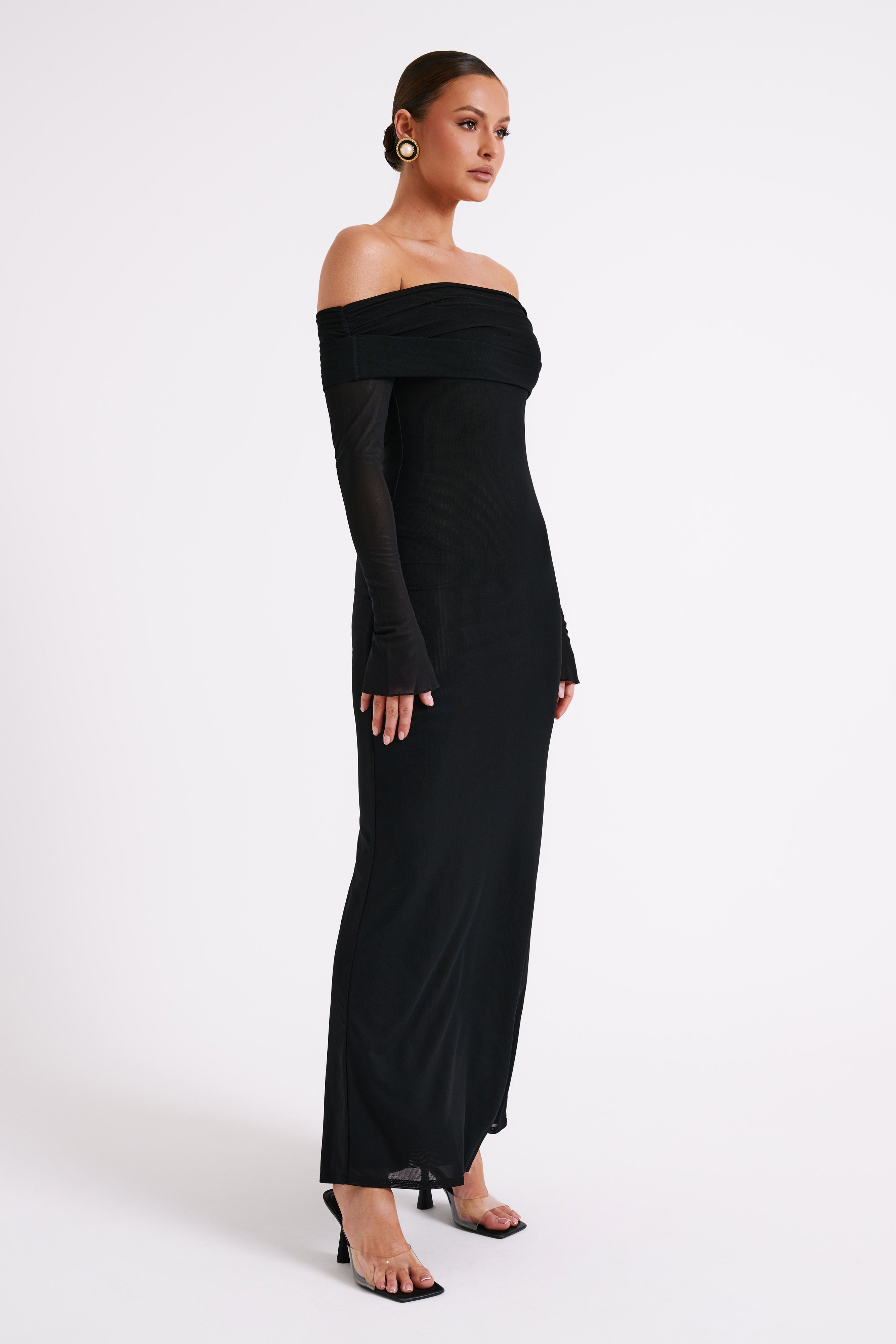 Josie Off Shoulder Mesh Maxi Dress - Black-My Chic Way.All Rights Reserved