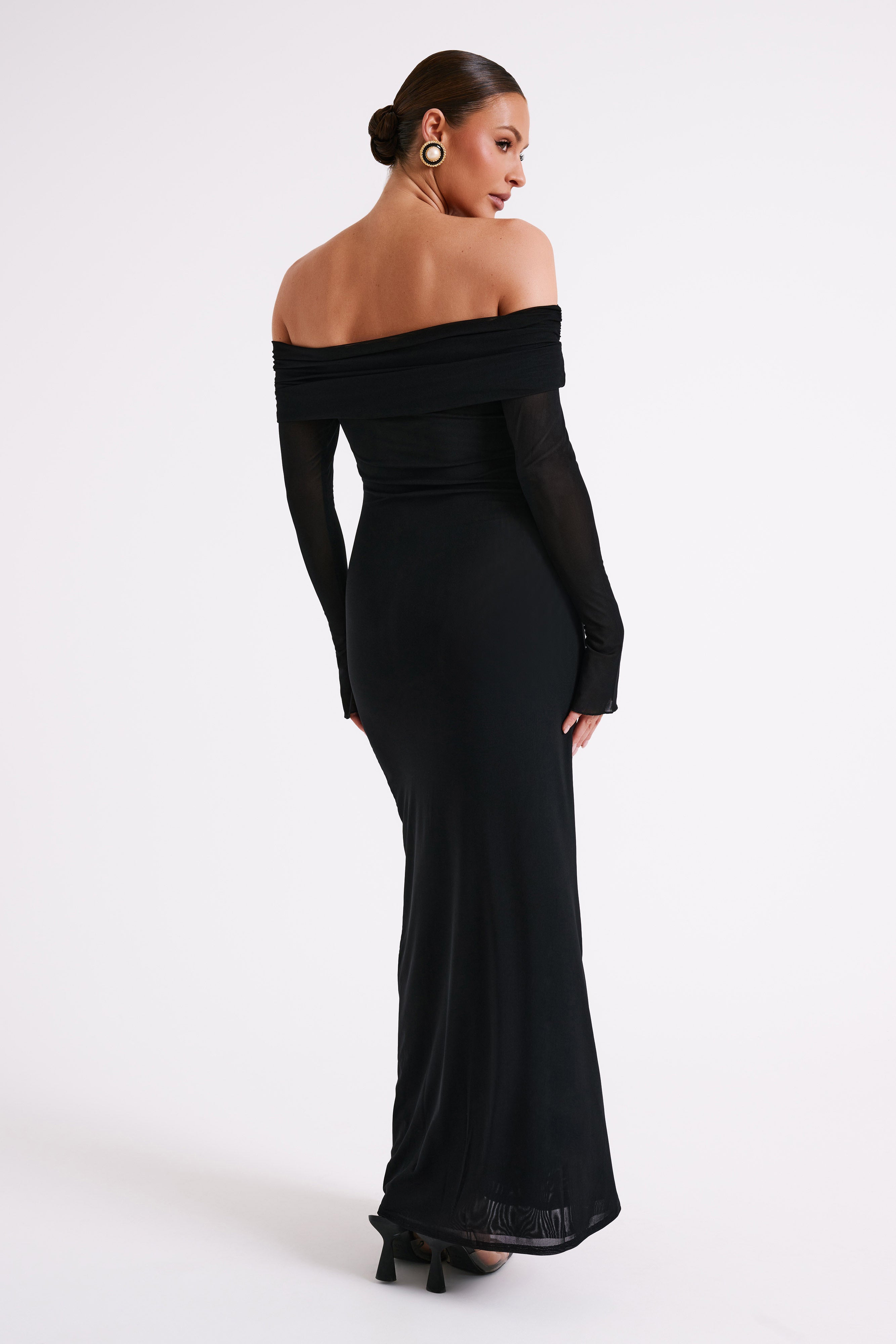 Josie Off Shoulder Mesh Maxi Dress - Black-My Chic Way.All Rights Reserved