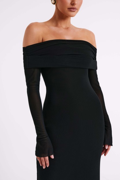 Josie Off Shoulder Mesh Maxi Dress - Black-My Chic Way.All Rights Reserved