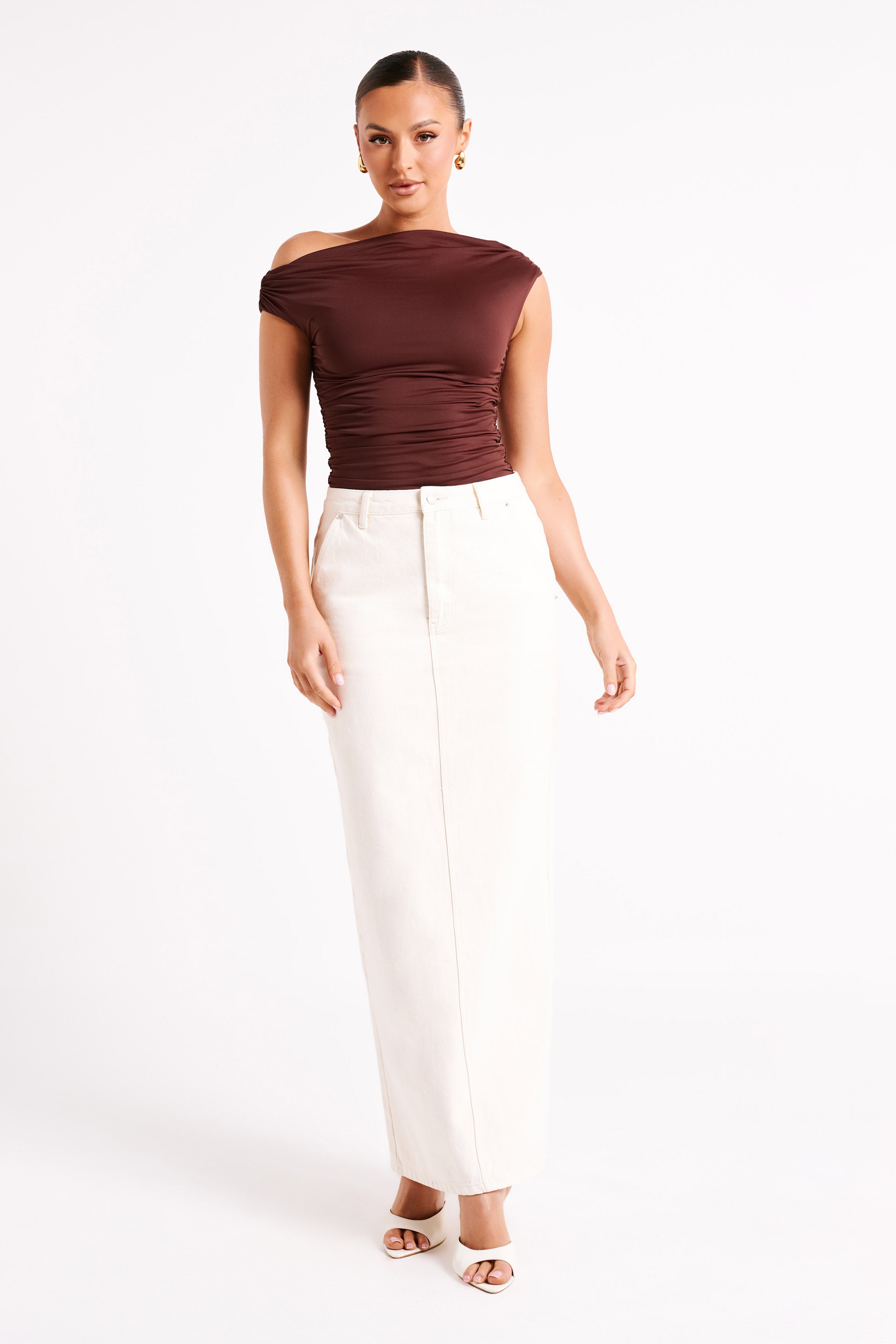 Alayna Recycled Nylon Ruched Top - Chocolate-My Chic Way.All Rights Reserved