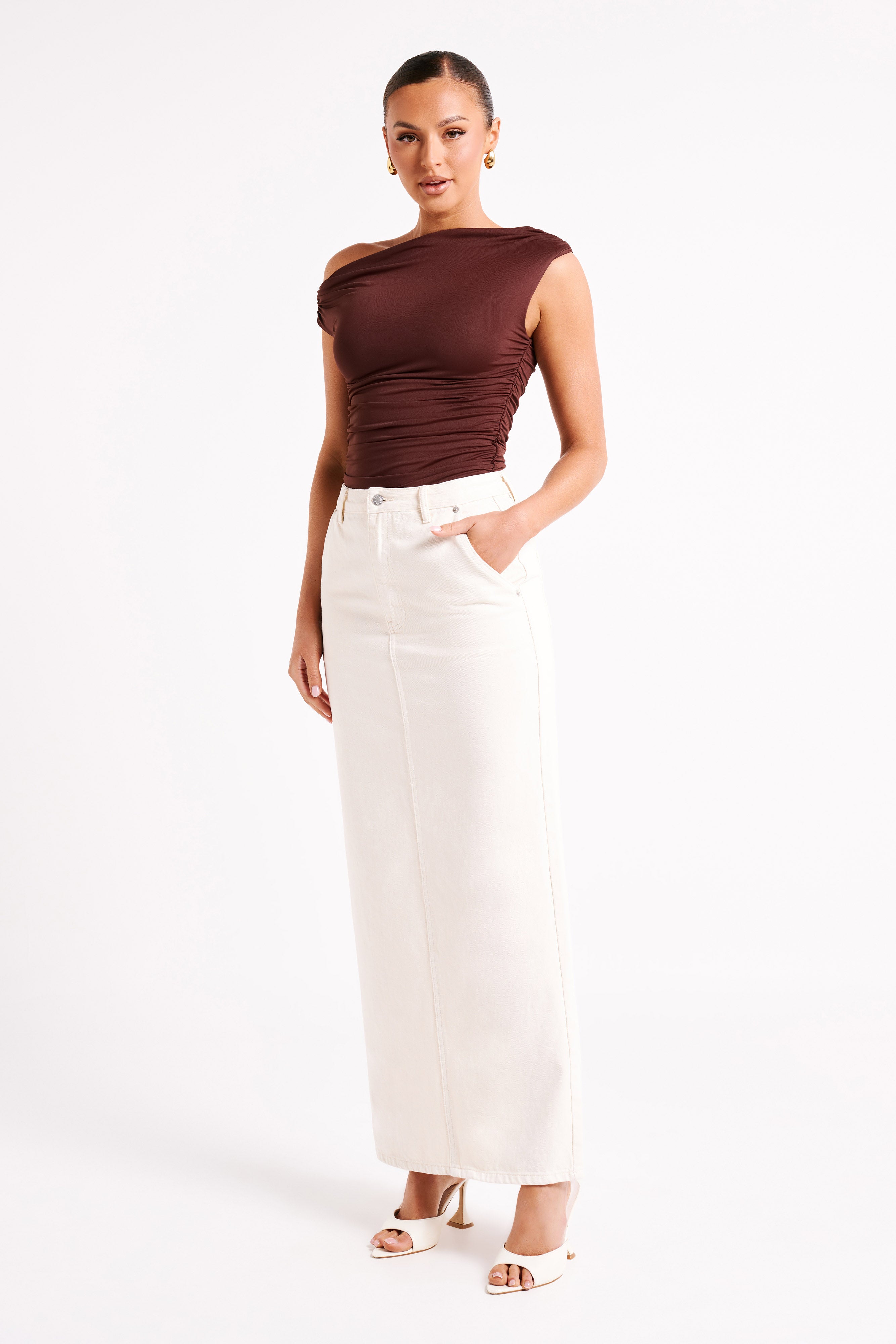 Alayna Recycled Nylon Ruched Top - Chocolate-My Chic Way.All Rights Reserved