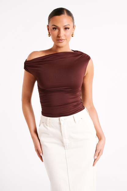 Alayna Recycled Nylon Ruched Top - Chocolate-My Chic Way.All Rights Reserved
