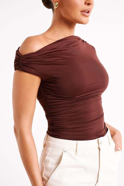 Alayna Recycled Nylon Ruched Top - Chocolate-My Chic Way.All Rights Reserved