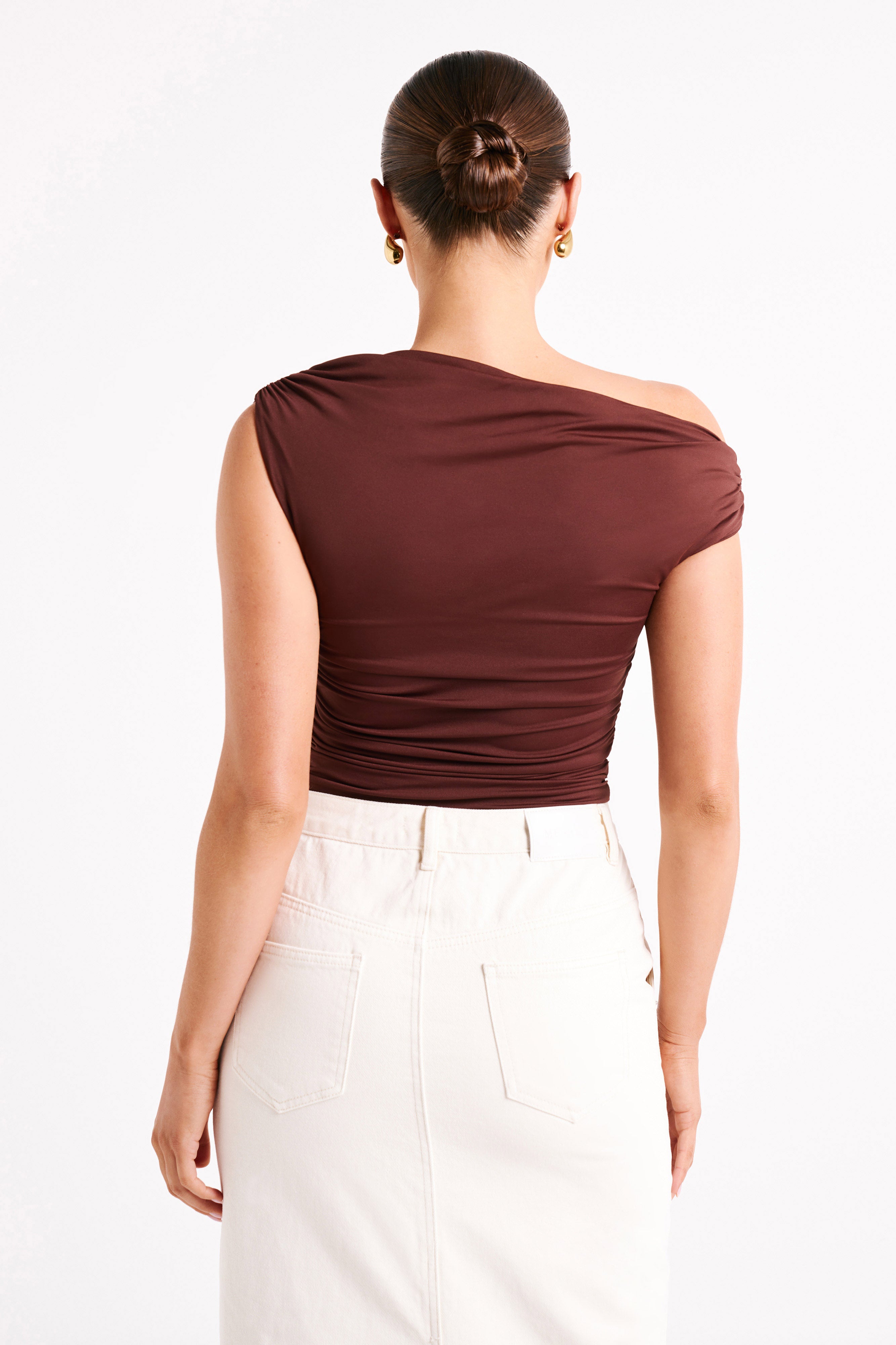 Alayna Recycled Nylon Ruched Top - Chocolate-My Chic Way.All Rights Reserved