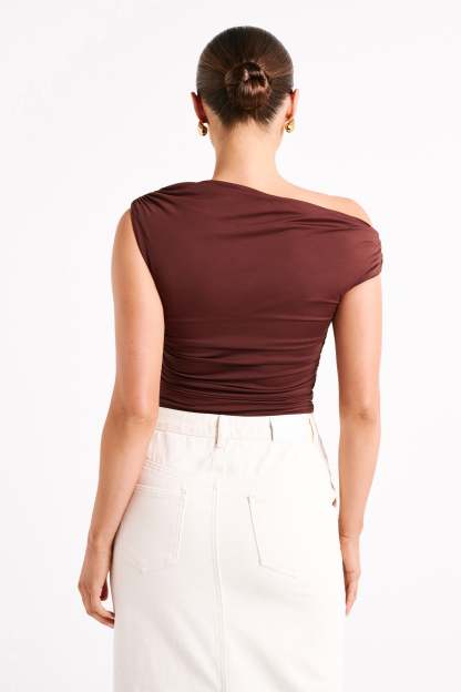 Alayna Recycled Nylon Ruched Top - Chocolate-My Chic Way.All Rights Reserved