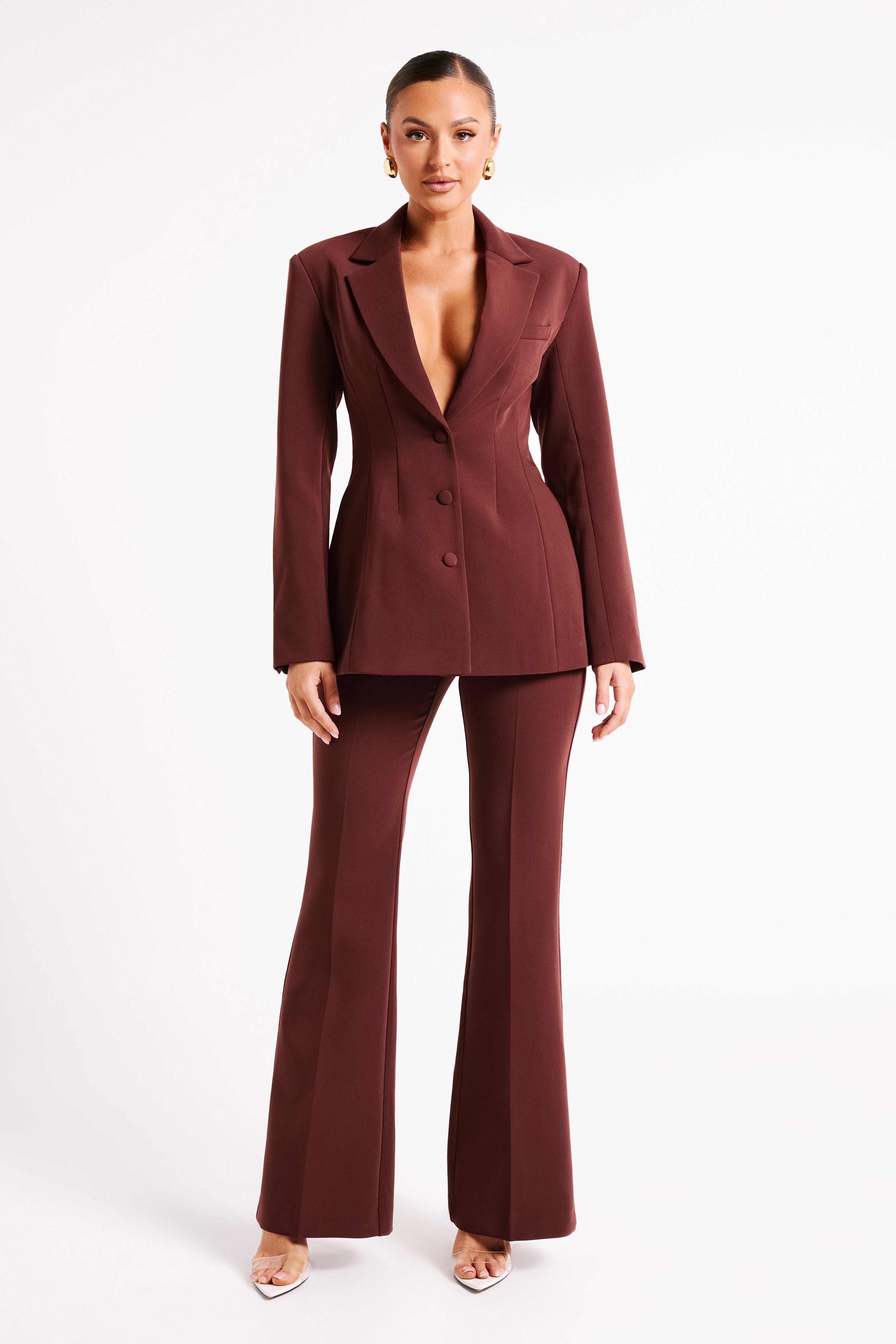 Loretta Fit & Flare Tailored Pant - Chocolate-My Chic Way.All Rights Reserved