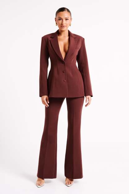 Loretta Fit & Flare Tailored Pant - Chocolate-My Chic Way.All Rights Reserved