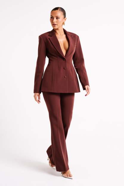 Loretta Fit & Flare Tailored Pant - Chocolate-My Chic Way.All Rights Reserved