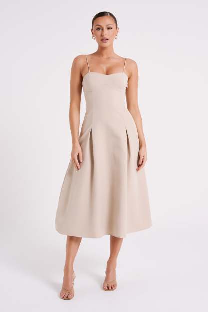 Alaina A-Line Midi Dress - Natural-My Chic Way.All Rights Reserved