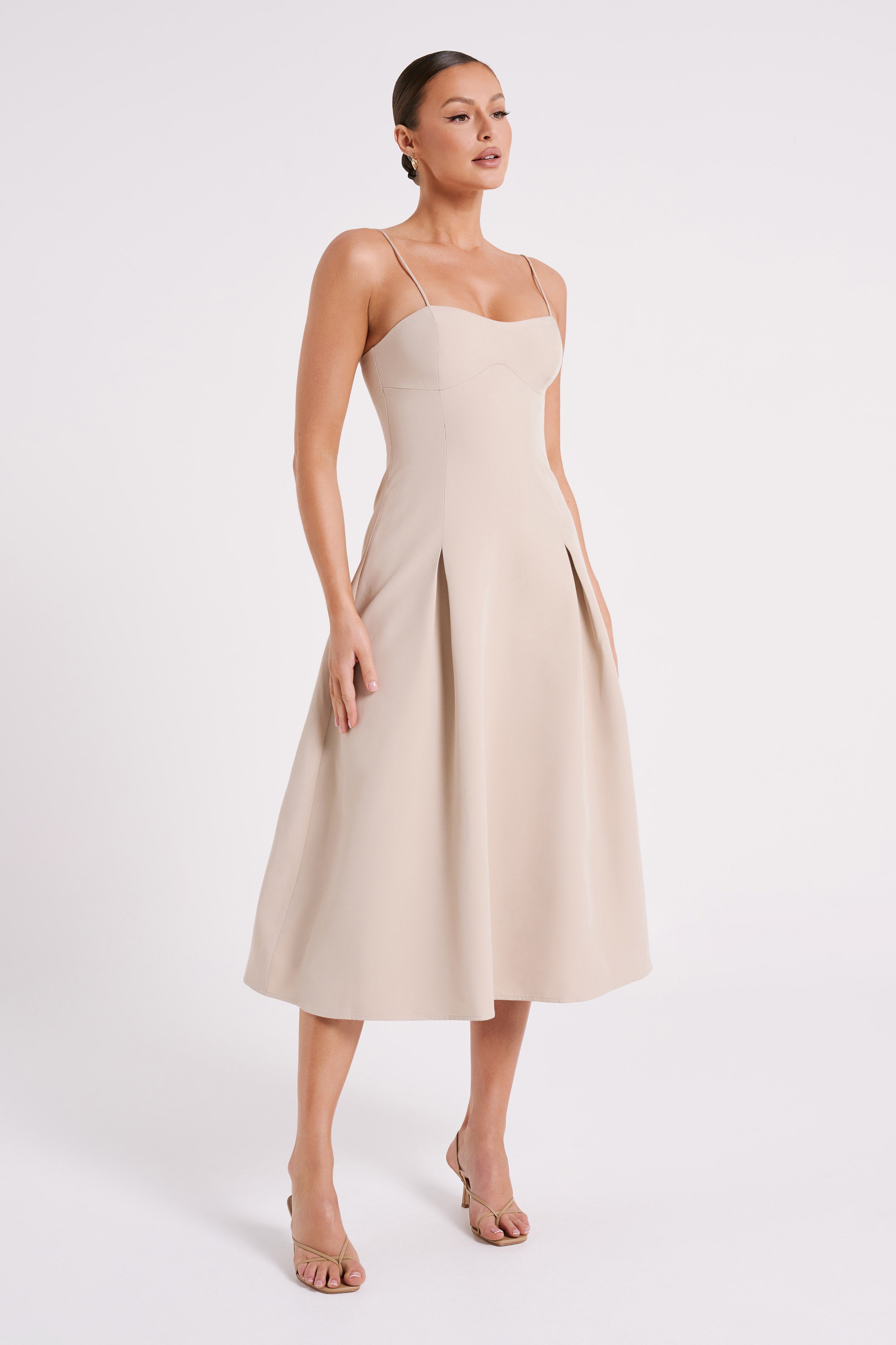 Alaina A-Line Midi Dress - Natural-My Chic Way.All Rights Reserved