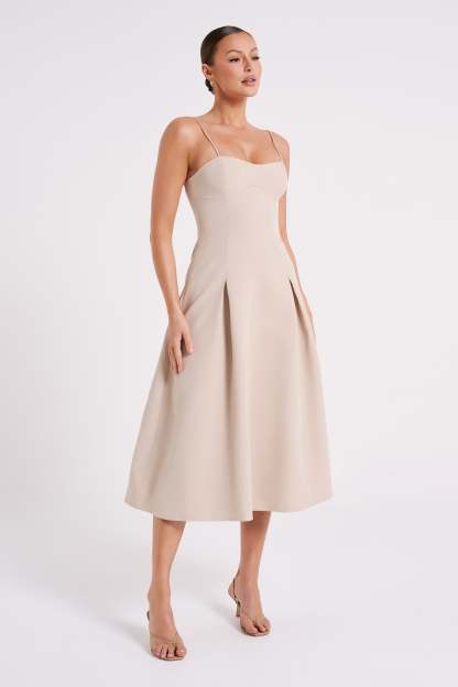 Alaina A-Line Midi Dress - Natural-My Chic Way.All Rights Reserved