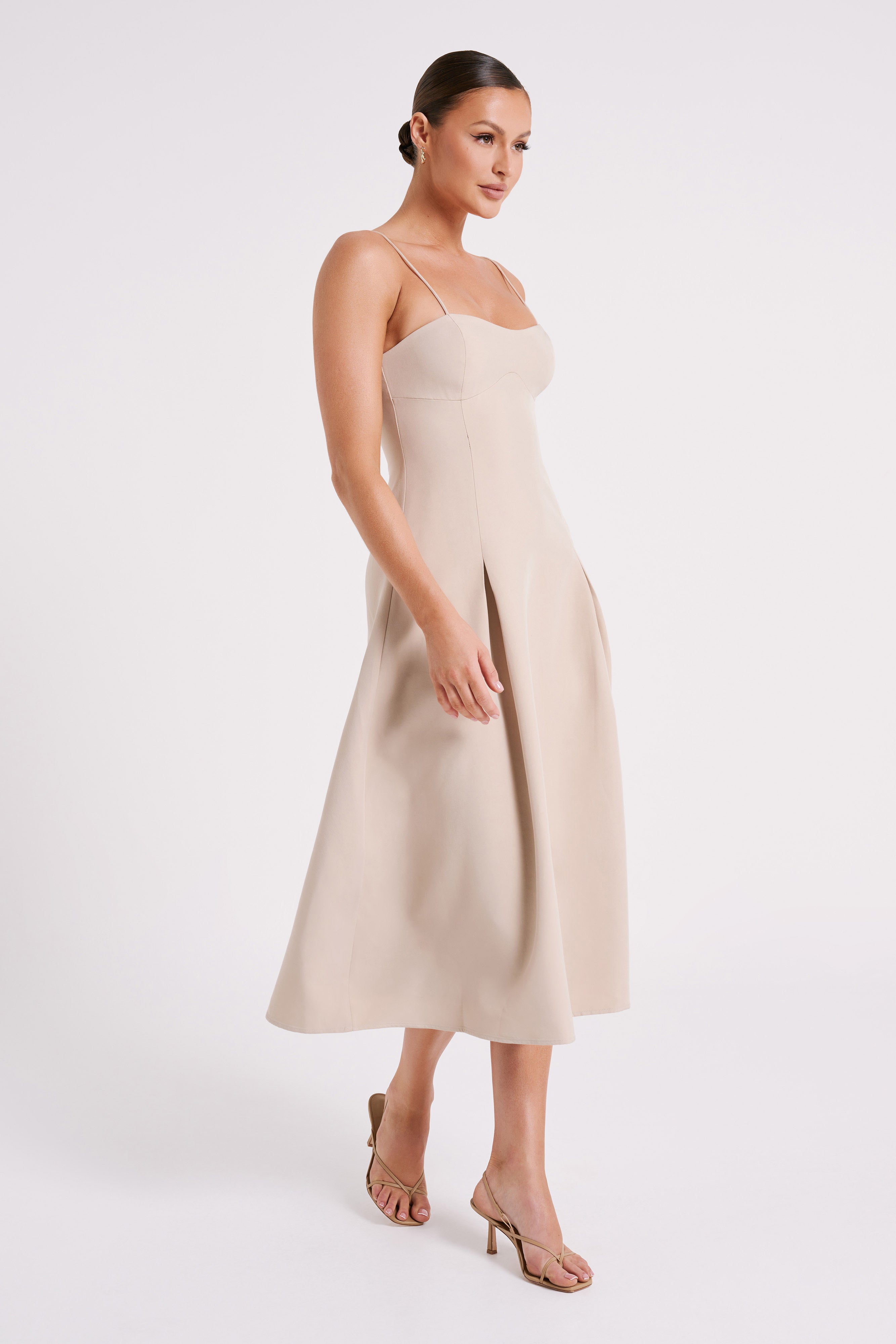 Alaina A-Line Midi Dress - Natural-My Chic Way.All Rights Reserved