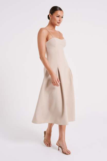 Alaina A-Line Midi Dress - Natural-My Chic Way.All Rights Reserved