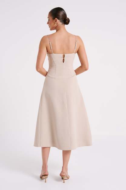 Alaina A-Line Midi Dress - Natural-My Chic Way.All Rights Reserved