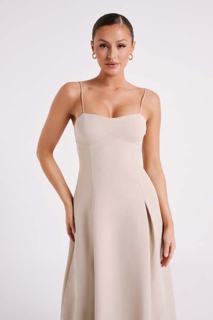 Alaina A-Line Midi Dress - Natural-My Chic Way.All Rights Reserved