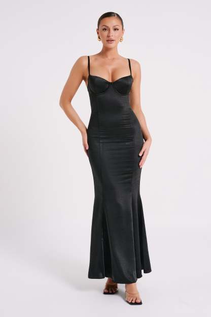 Katya Cupped Satin Maxi Dress - Black-My Chic Way.All Rights Reserved