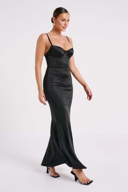 Katya Cupped Satin Maxi Dress - Black-My Chic Way.All Rights Reserved