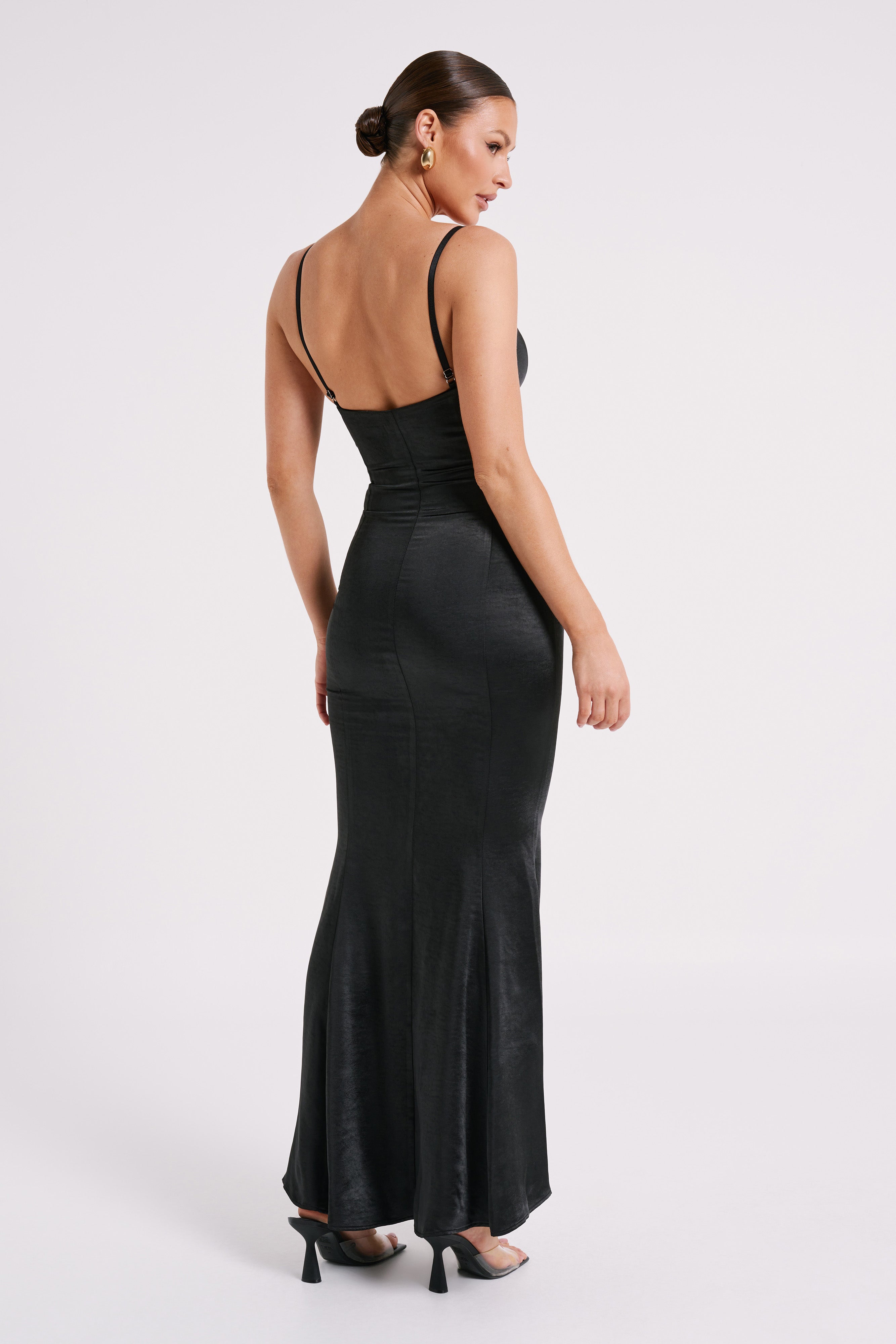 Katya Cupped Satin Maxi Dress - Black-My Chic Way.All Rights Reserved