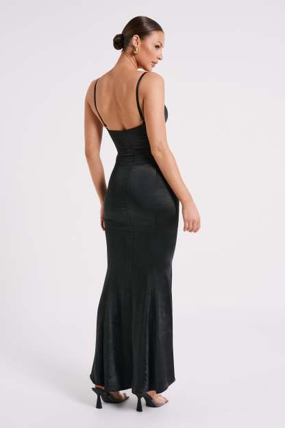 Katya Cupped Satin Maxi Dress - Black-My Chic Way.All Rights Reserved