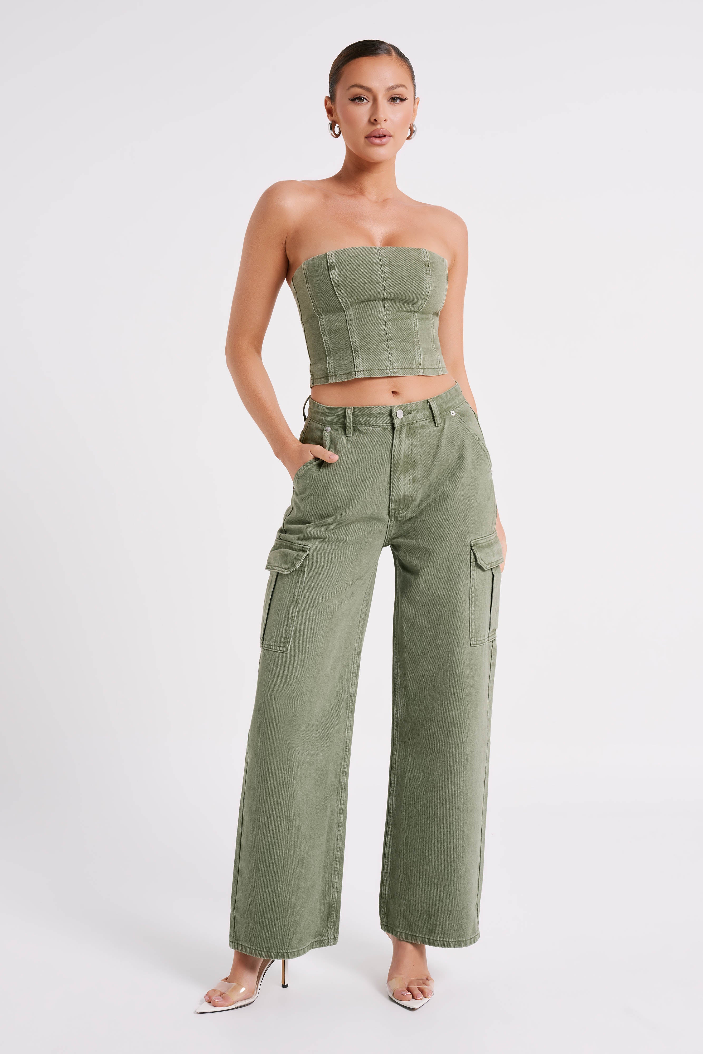 Jordana Denim Tube Top - Khaki-My Chic Way.All Rights Reserved