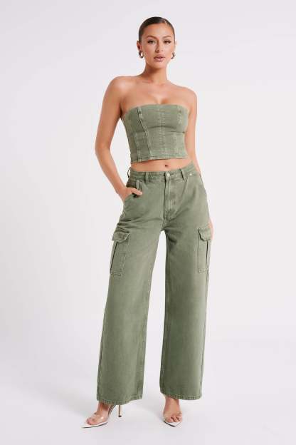 Jordana Denim Tube Top - Khaki-My Chic Way.All Rights Reserved