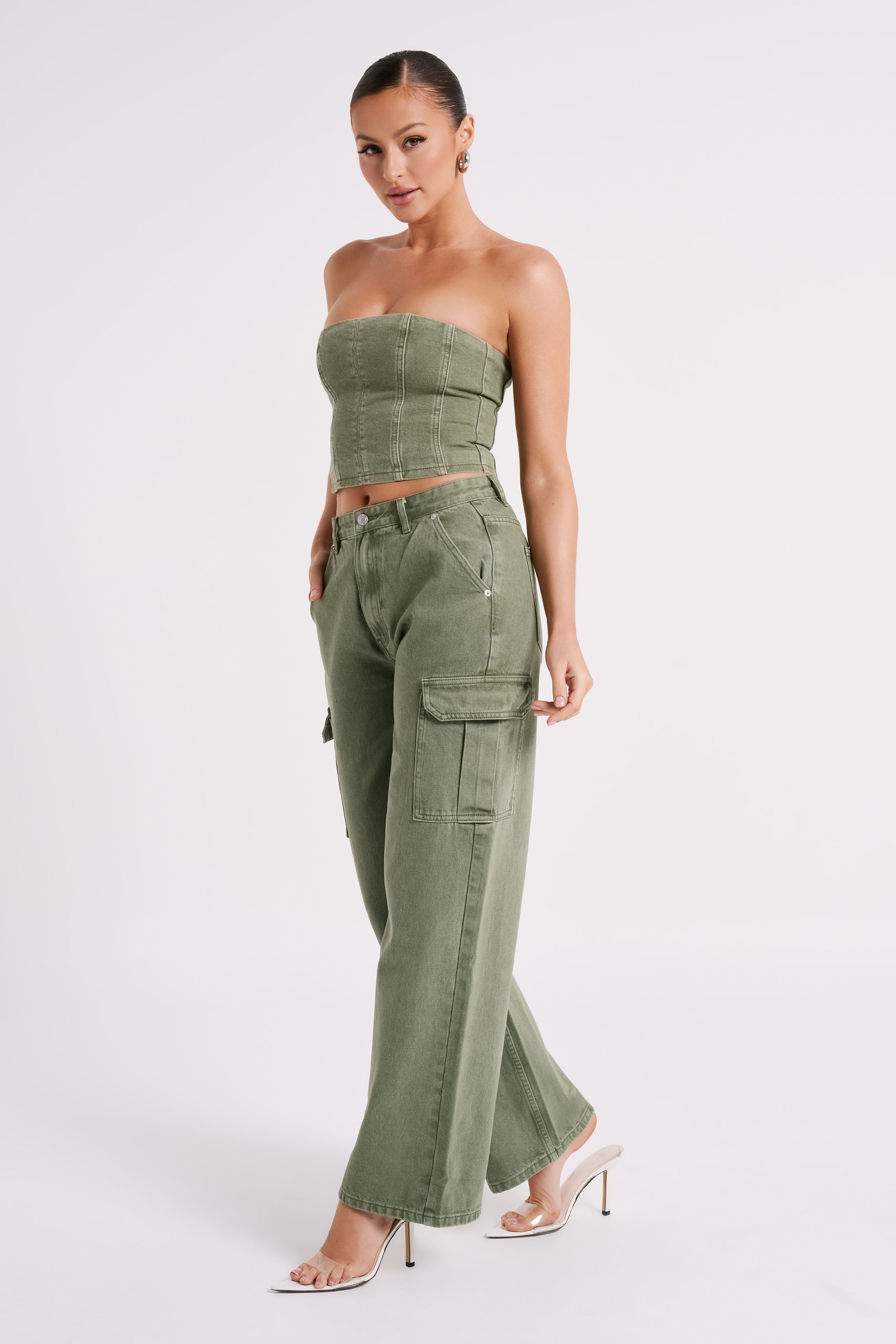 Jordana Denim Tube Top - Khaki-My Chic Way.All Rights Reserved