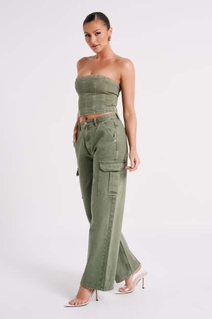 Jordana Denim Tube Top - Khaki-My Chic Way.All Rights Reserved