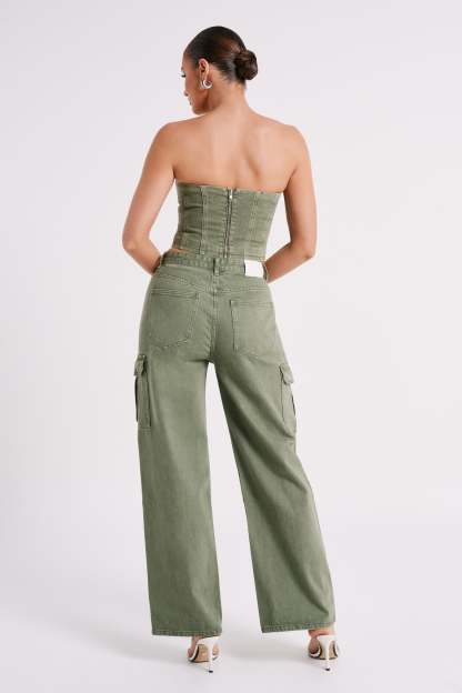 Jordana Denim Tube Top - Khaki-My Chic Way.All Rights Reserved