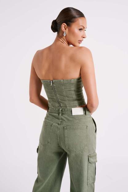 Jordana Denim Tube Top - Khaki-My Chic Way.All Rights Reserved