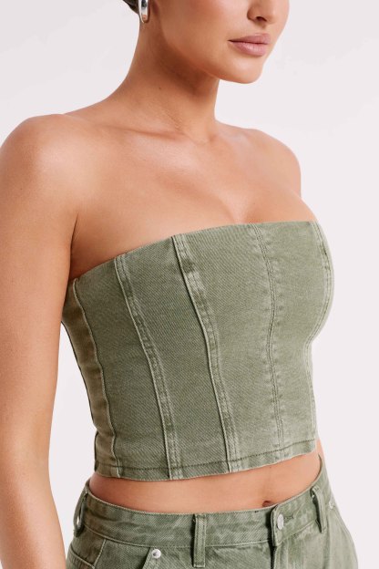 Jordana Denim Tube Top - Khaki-My Chic Way.All Rights Reserved