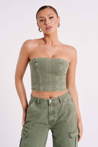 Jordana Denim Tube Top - Khaki-My Chic Way.All Rights Reserved