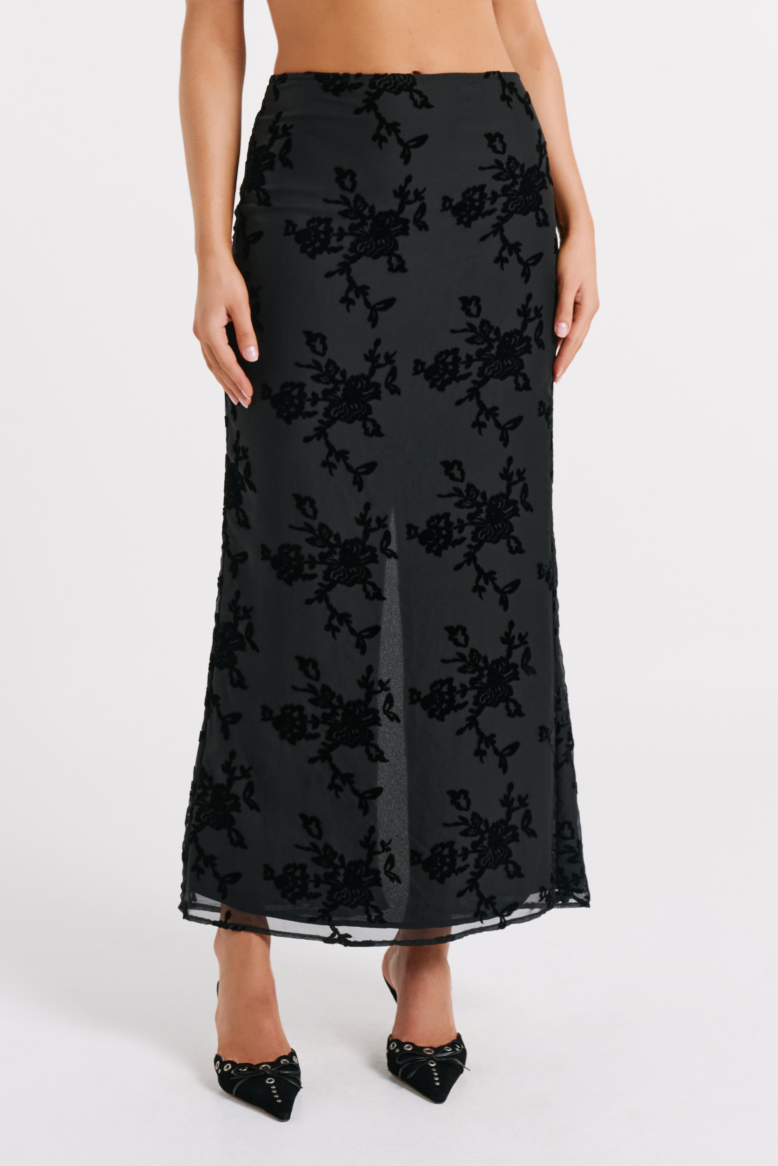 Mona Burnout Velvet Maxi Skirt - Black-My Chic Way.All Rights Reserved