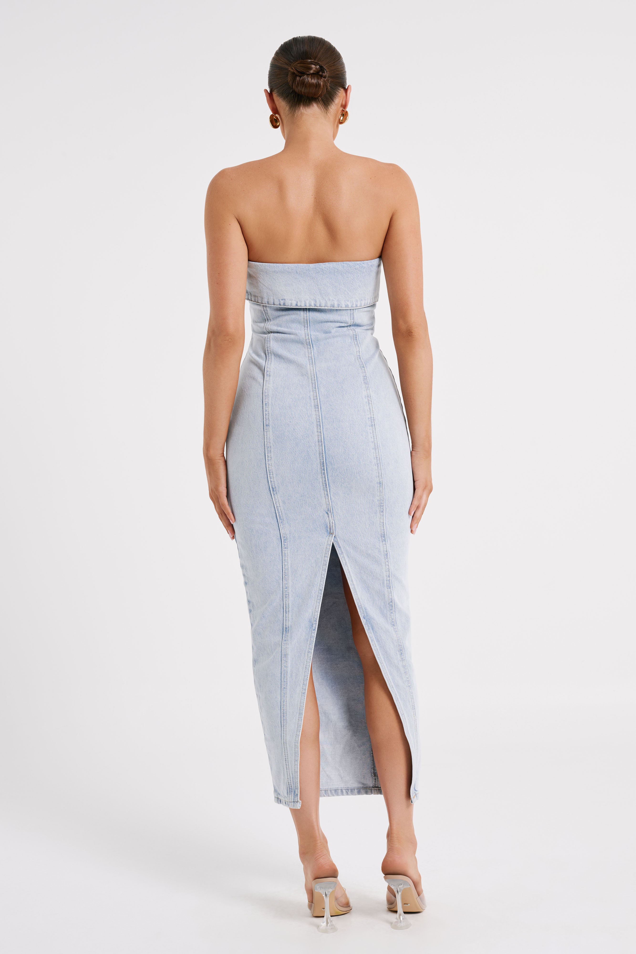 Katherine Strapless Denim Midi Dress - Light Blue-My Chic Way.All Rights Reserved