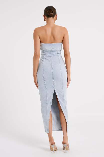 Katherine Strapless Denim Midi Dress - Light Blue-My Chic Way.All Rights Reserved