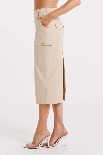 Lorna Mid Rise Cargo Skirt - Stone-My Chic Way.All Rights Reserved