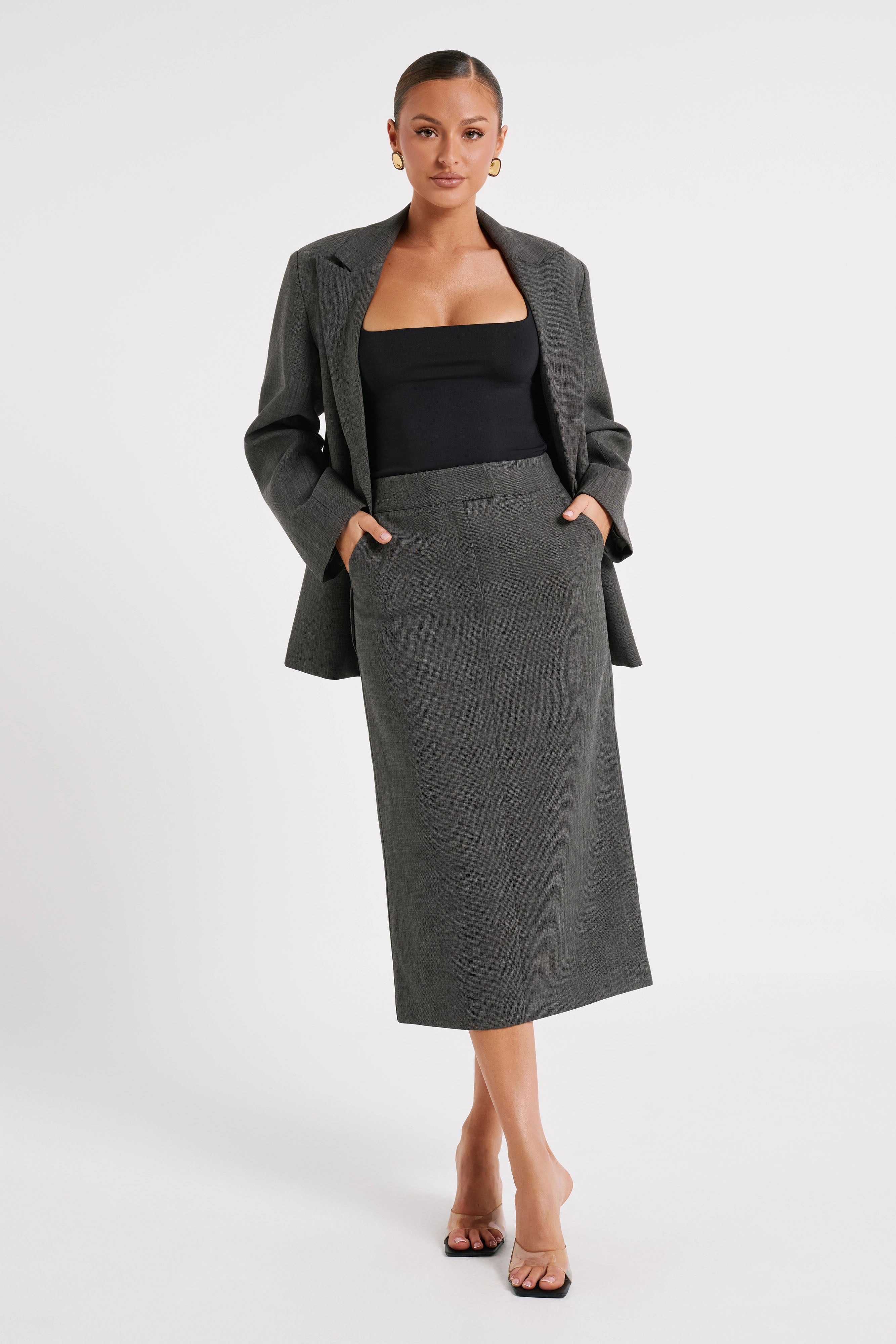 Drew Oversized Textured Blazer - Charcoal-My Chic Way.All Rights Reserved