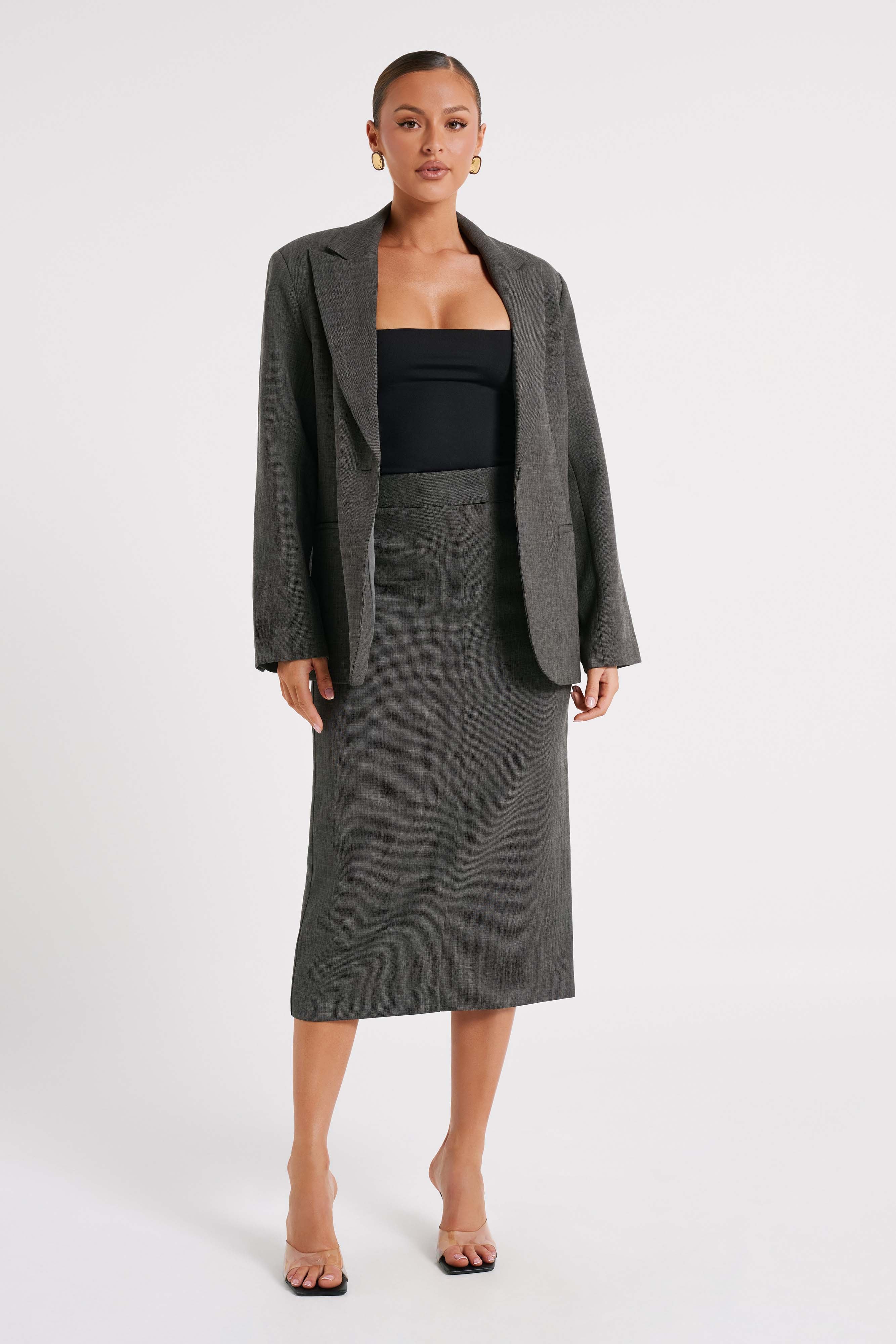 Drew Oversized Textured Blazer - Charcoal-My Chic Way.All Rights Reserved
