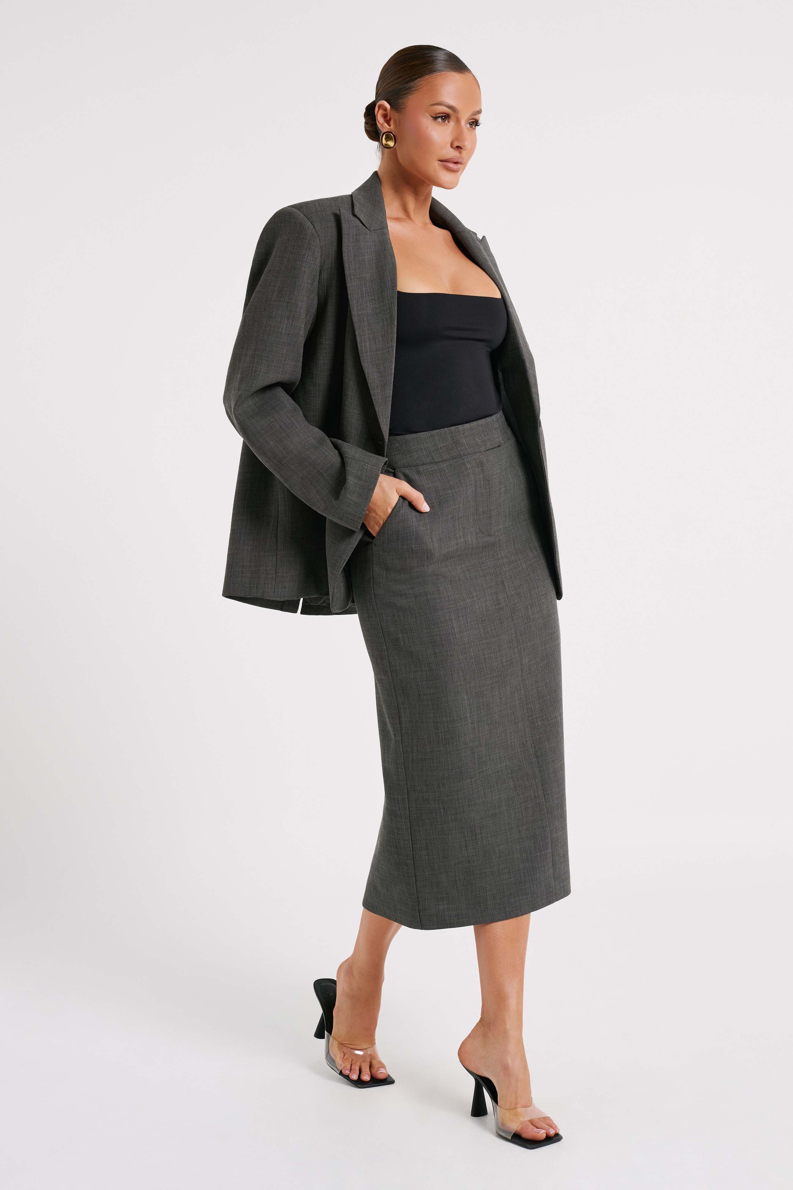 Drew Oversized Textured Blazer - Charcoal-My Chic Way.All Rights Reserved