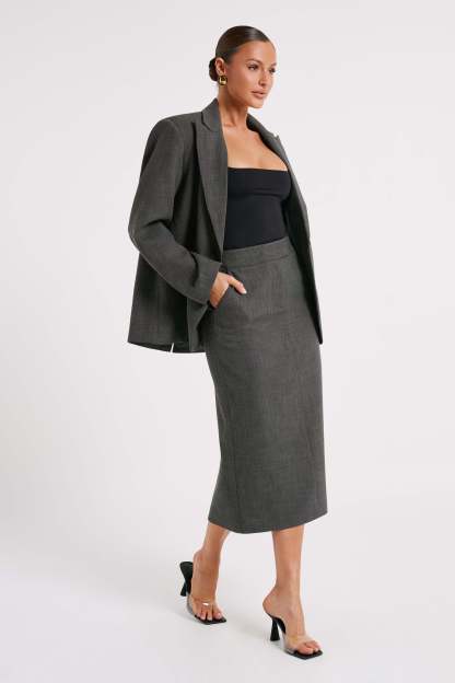 Drew Oversized Textured Blazer - Charcoal-My Chic Way.All Rights Reserved