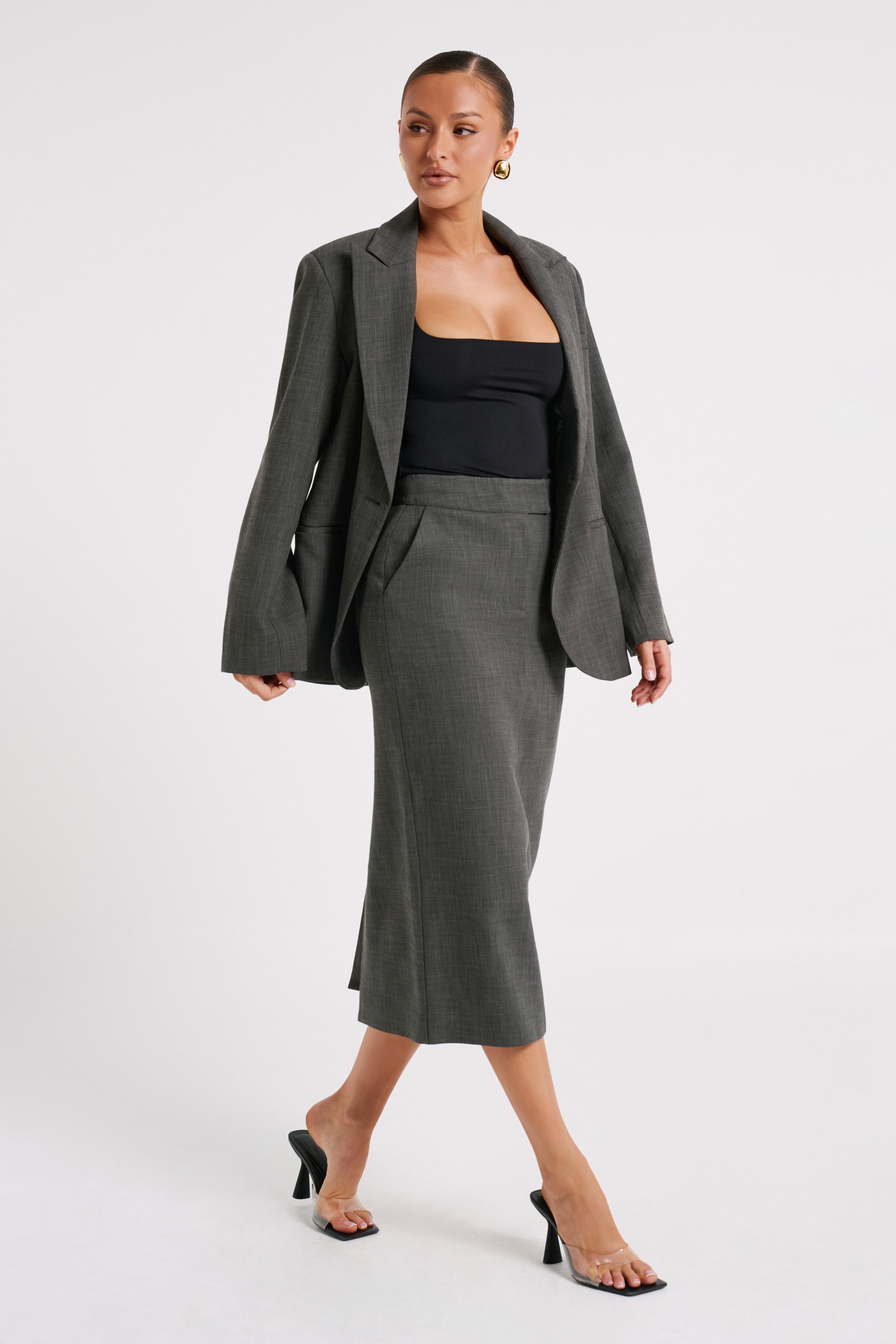 Drew Oversized Textured Blazer - Charcoal-My Chic Way.All Rights Reserved
