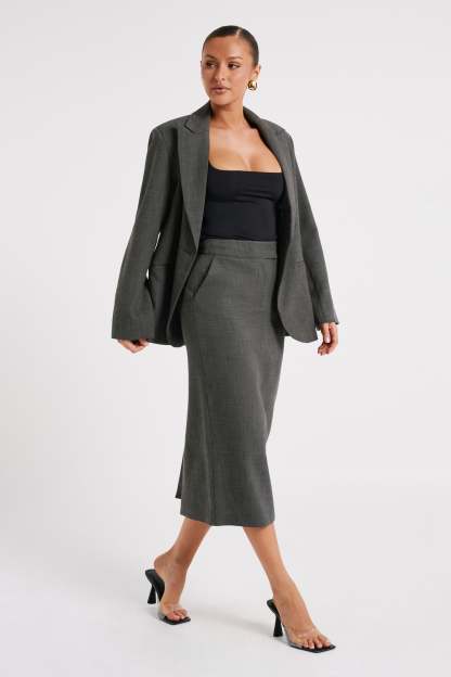 Drew Oversized Textured Blazer - Charcoal-My Chic Way.All Rights Reserved