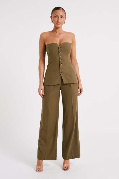 Adina Linen Pant - Olive-My Chic Way.All Rights Reserved